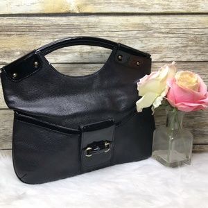 Talbots Black Leather Clutch Handbag Purse